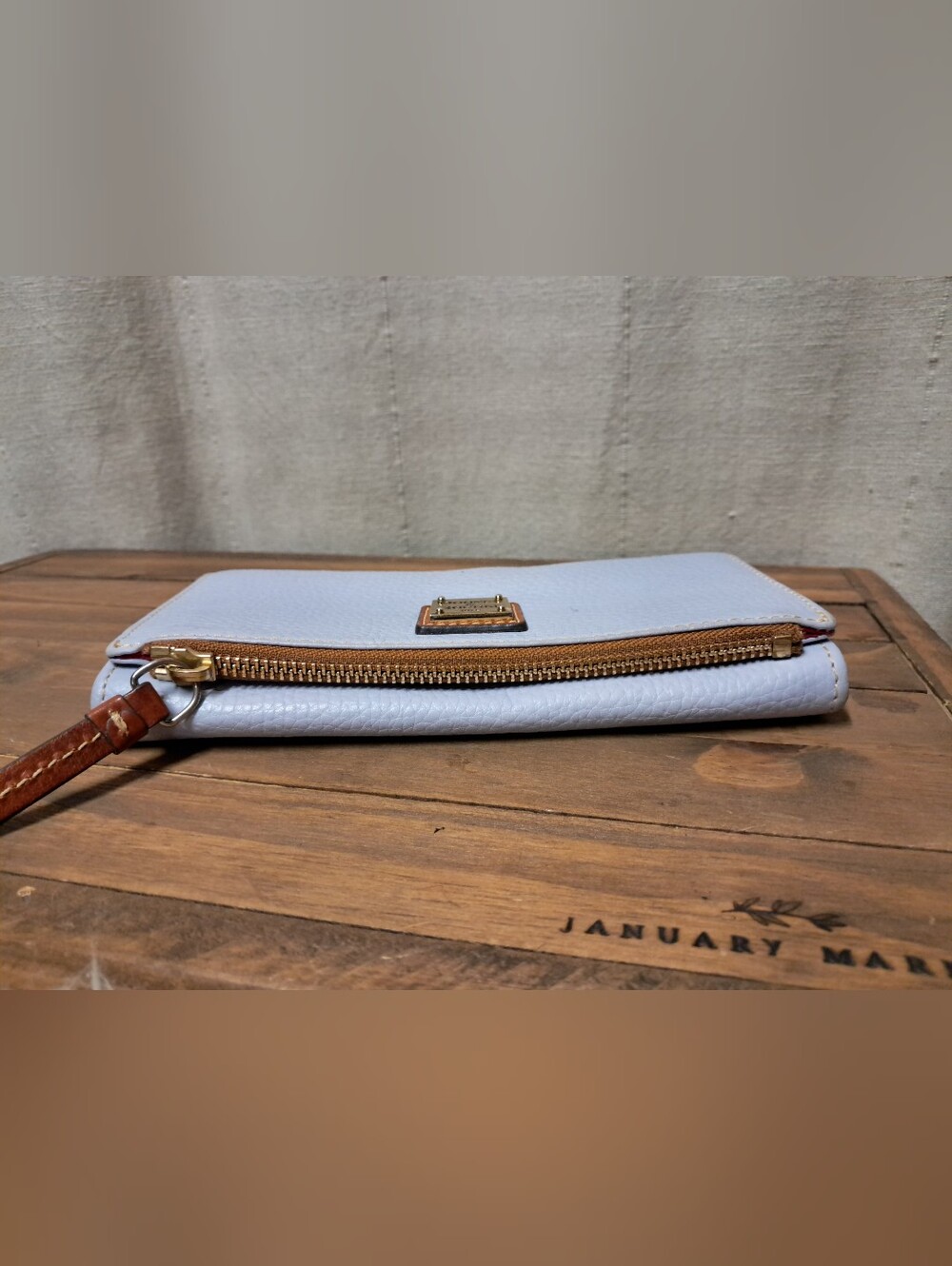 Dooney & Bourke Pebble Grain Folded Zip Wristlet Wallet - Glacier Blue - Picture 2 of 11
